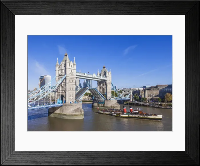 Framed Print : England, London, Paddle Steamer Waverley Passing Under Tower Bridge Framed Print : England, London, Paddle Steamer Waverley Passing Under Tower Bridge