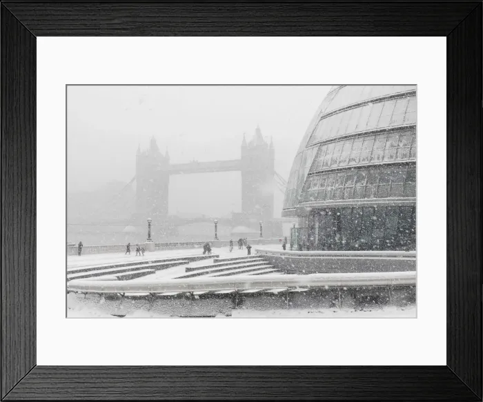 Framed Print : England, London, Southwark, London Bridge City, Tower Bridge and City Hall in the Snow Framed Print : England, London, Southwark, London Bridge City, Tower Bridge and City Hall in the Snow