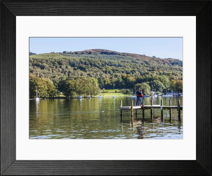 Framed Print : England, Cumbria, Lake District, Windermere, Lakeside, Couple on Wooden Jetty Framed Print : England, Cumbria, Lake District, Windermere, Lakeside, Couple on Wooden Jetty
