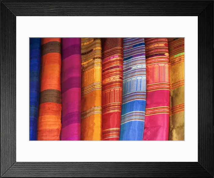 Framed Print : Cambodia, Siem Reap, The Old Market, Display of Silk Scarves Framed Print : Cambodia, Siem Reap, The Old Market, Display of Silk Scarves