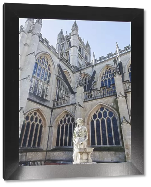England, Somerset, Bath, Water Fountain and Cathedral