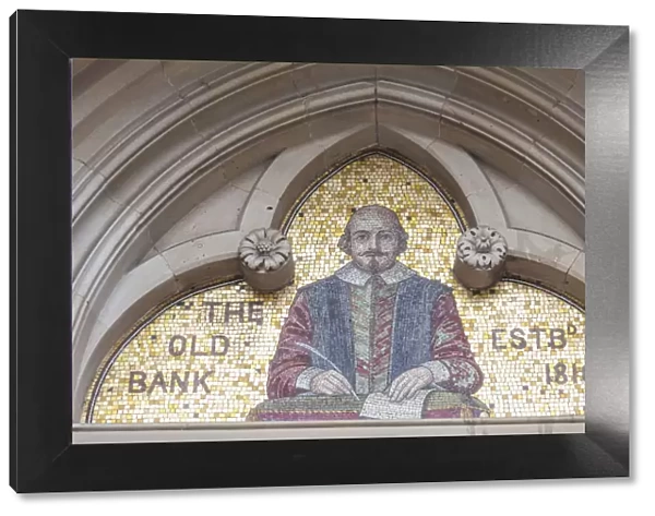 England, Warwickshire, Stratford-upon-avon, Mosaic depicting Shakespeare on Facade