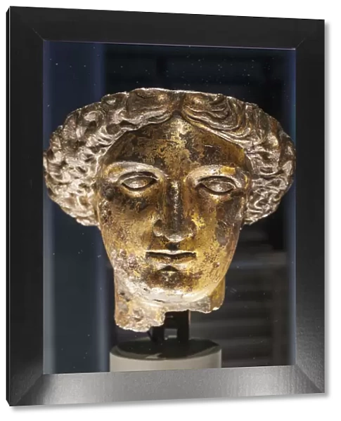 England, Somerset, Bath, Roman Baths, Gilt Bronze Head of Sulis Minerva