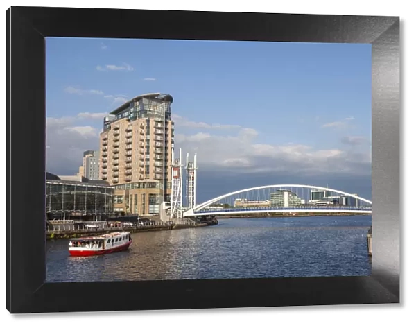 England, Manchester, Salford, The Quays, The Lowry and Millenium Lift Bridge