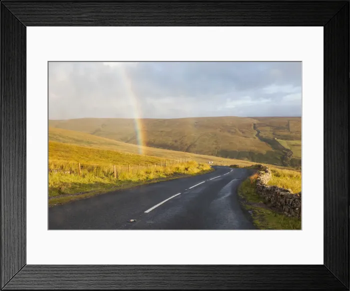 Framed Print : England, North Yorkshire, Swaledale, Empty Road and Rainbow