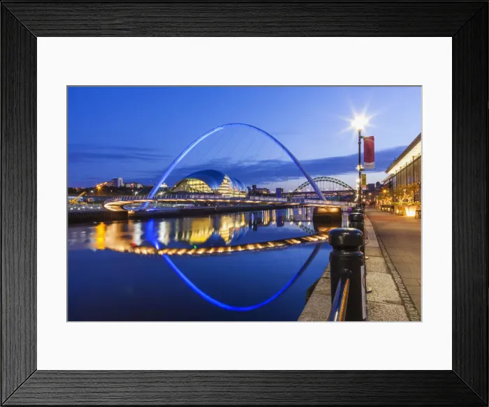 Framed Print : England, Tyne and Wear, Gateshead, Newcastle, Gateshead Millenium Bridge and Newcastle