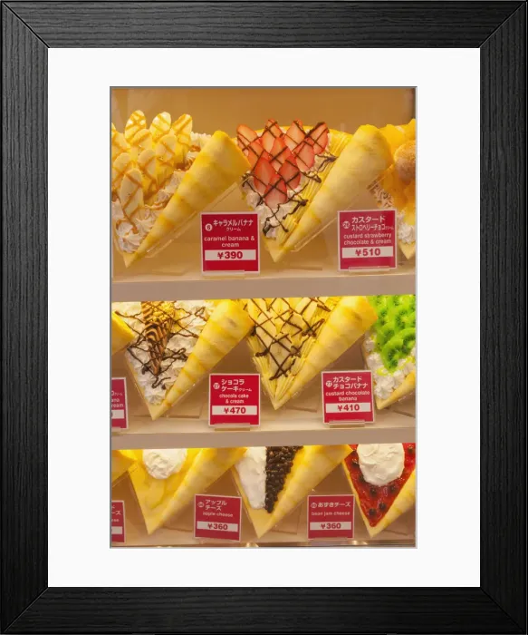 Framed Print : Japan, Honshu, Tokyo, Crepe Shop, Window Display of Plastic Food