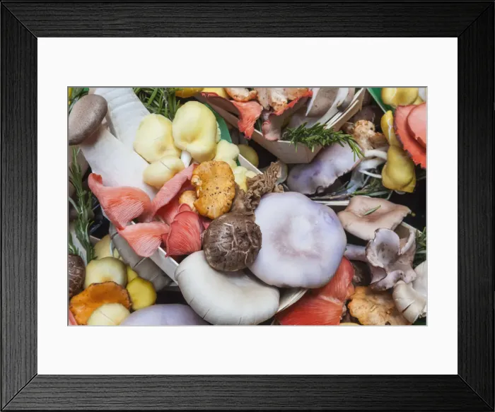 Framed Print : England, London, Southwark, Borough Market, Display of Exotic Mushrooms