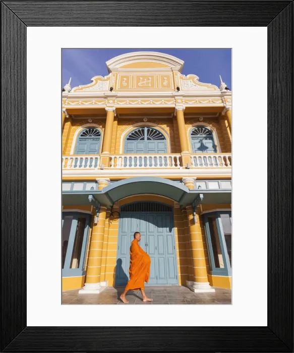 Framed Print : Thailand, Bangkok, Monk Walking Past Restored Traditional Shop Fronts Framed Print : Thailand, Bangkok, Monk Walking Past Restored Traditional Shop Fronts