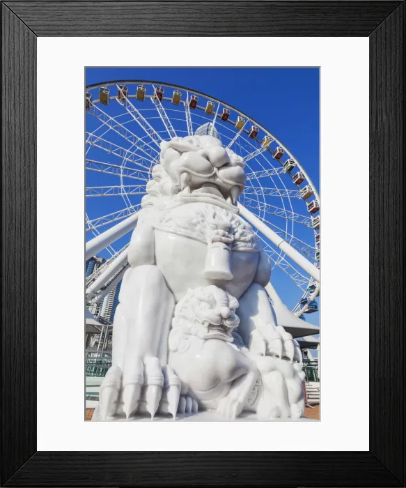 Framed Print : China, Hong Kong, Central, Lion Statue and Hong Kong Observation Wheel Framed Print : China, Hong Kong, Central, Lion Statue and Hong Kong Observation Wheel