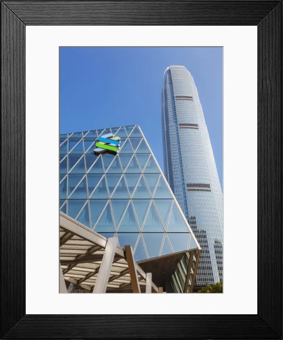 Framed Print : China, Hong Kong, Central, Exchange Square, The Forum Buliding and IFC Tower