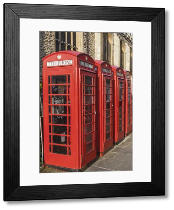Framed Print : England, Cambridgeshire, Cambridge, Traditional Red Telephone Boxes