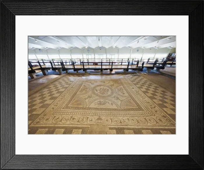 Framed Print : England, West Sussex, Chichester, Fishbourne, The Roman Palace, Cupid on a Dolphin Mosaic Framed Print : England, West Sussex, Chichester, Fishbourne, The Roman Palace, Cupid on a Dolphin Mosaic