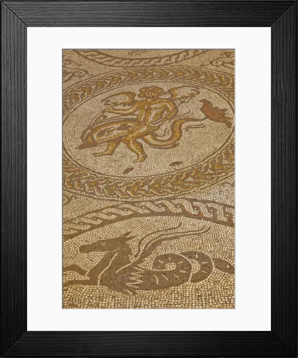 Framed Print : England, West Sussex, Chichester, Fishbourne, The Roman Palace, Cupid on a Dolphin Mosaic Framed Print : England, West Sussex, Chichester, Fishbourne, The Roman Palace, Cupid on a Dolphin Mosaic
