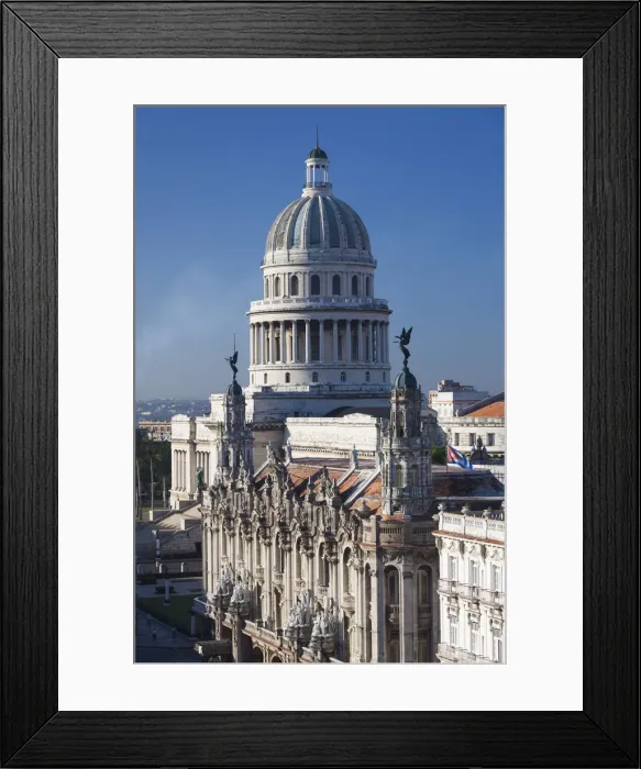 Framed Print : Cuba, Havana, elevated city view towards the Capitolio Nacional with El Teatro de Framed Print : Cuba, Havana, elevated city view towards the Capitolio Nacional with El Teatro de