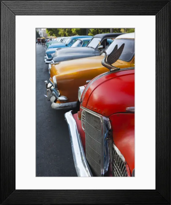 Framed Print : Cuba, Havana, Central Havana, Parque de la Fraternidad, old 1950s-era US cars
