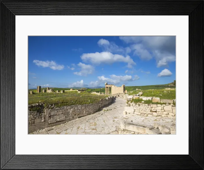Framed Print : Tunisia, Teboursouk, Dougga archaeological site, Roman road leading to The Capitol Framed Print : Tunisia, Teboursouk, Dougga archaeological site, Roman road leading to The Capitol