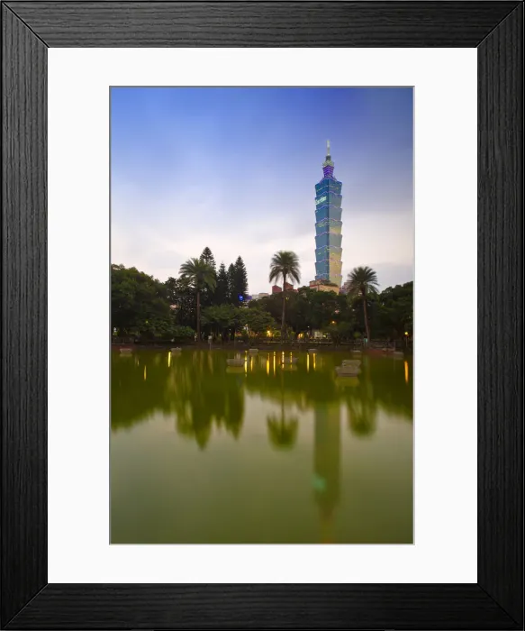 Framed Print : Taiwan, Taipei, Taipei 101 reflecting in pond