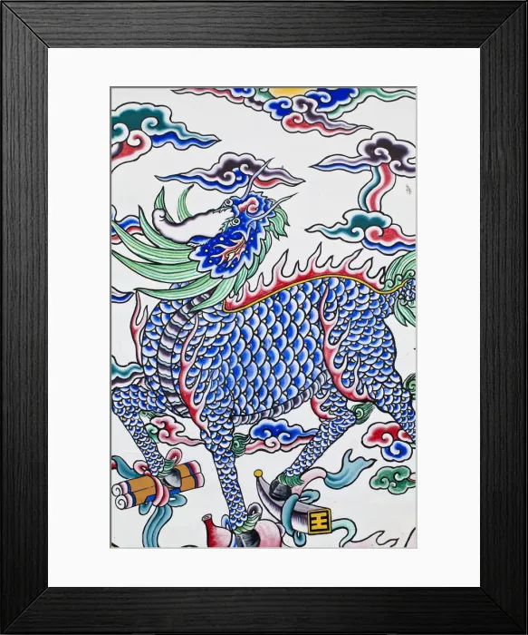 Framed Print : Taiwan, Taipei, Painted Chinese unicorn at on wall of Confucius Temple Framed Print : Taiwan, Taipei, Painted Chinese unicorn at on wall of Confucius Temple