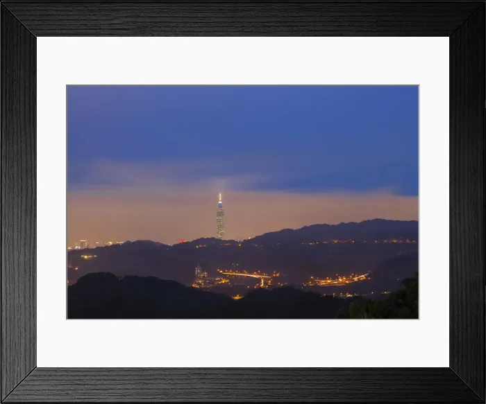 Framed Print : Taiwan, Taipei, The hills of Maokong and Taipei 101 Framed Print : Taiwan, Taipei, The hills of Maokong and Taipei 101