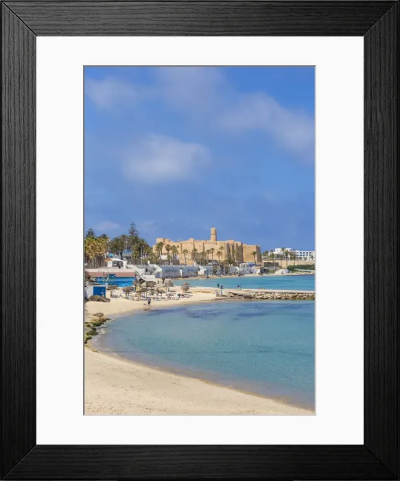 Framed Print : Tunisia, Monastir, View of corniche and fort Framed Print : Tunisia, Monastir, View of corniche and fort
