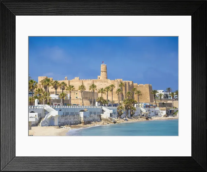 Framed Print : Tunisia, Monastir, View of corniche and fort Framed Print : Tunisia, Monastir, View of corniche and fort