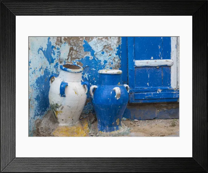 Framed Print : Tunisia, Bizerte, Medina, Earthenware pots outside house Framed Print : Tunisia, Bizerte, Medina, Earthenware pots outside house