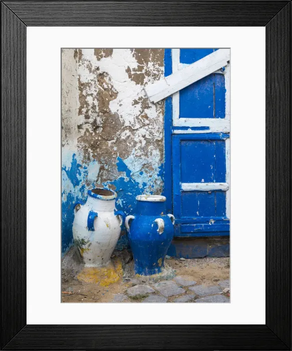 Framed Print : Tunisia, Bizerte, Medina, Earthenware pots outside house Framed Print : Tunisia, Bizerte, Medina, Earthenware pots outside house