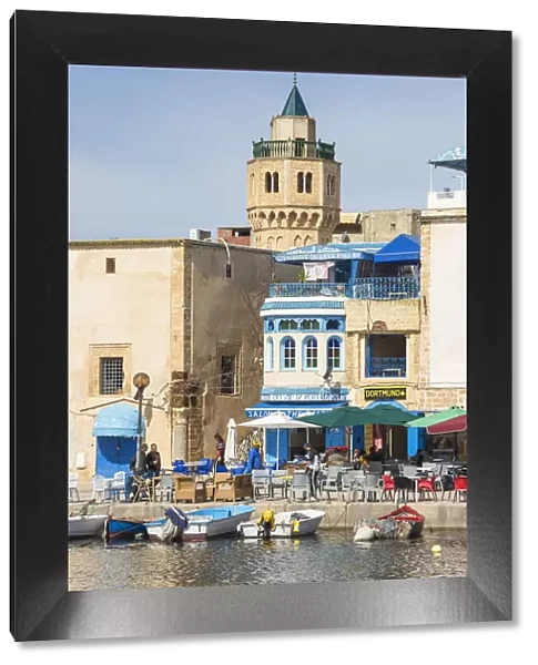 Tunisia, Bizerte, Cafes and Kasbah mosque at the old port