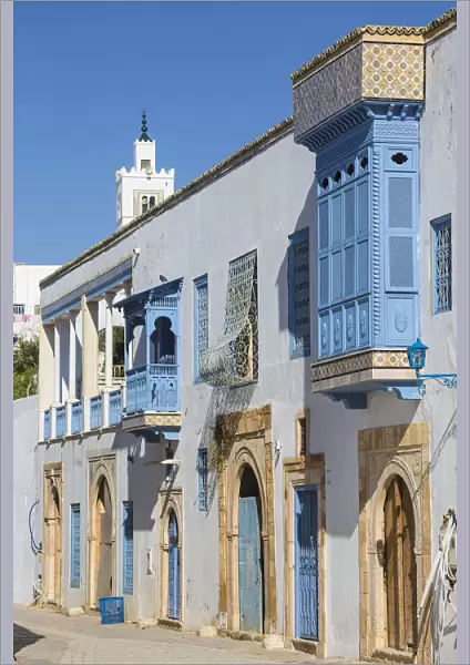 Tunisia, Main street in the Picturesque whitewashed village of Sidi Bou Said