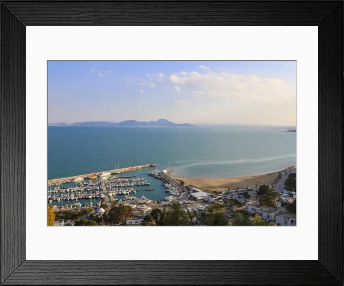 Framed Print : Tunisia, Sidi Bou Said, View of Sidi Bou Said marina Framed Print : Tunisia, Sidi Bou Said, View of Sidi Bou Said marina