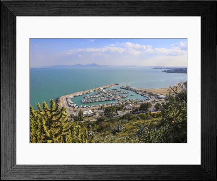Framed Print : Tunisia, Sidi Bou Said, View of Sidi Bou Said marina Framed Print : Tunisia, Sidi Bou Said, View of Sidi Bou Said marina