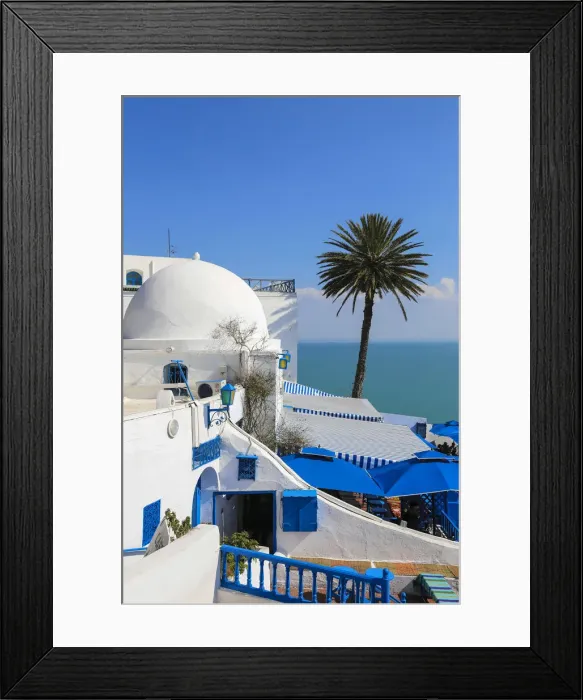 Framed Print : Tunisia, Sidi Bou Said, Cafe des Delices, also called Cafe Sidi Chabaane
