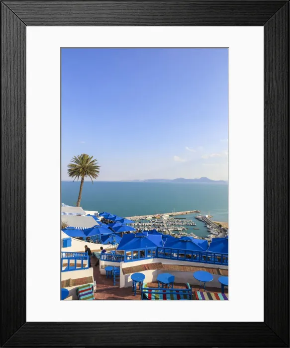 Framed Print : Tunisia, Sidi Bou Said, Cafe des Delices, also called Cafe Sidi Chabaane Framed Print : Tunisia, Sidi Bou Said, Cafe des Delices, also called Cafe Sidi Chabaane