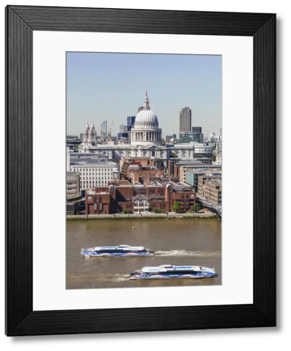 Framed Print : England, London, Aerial View of St Pauls Cathedral and River Thames Framed Print : England, London, Aerial View of St Pauls Cathedral and River Thames