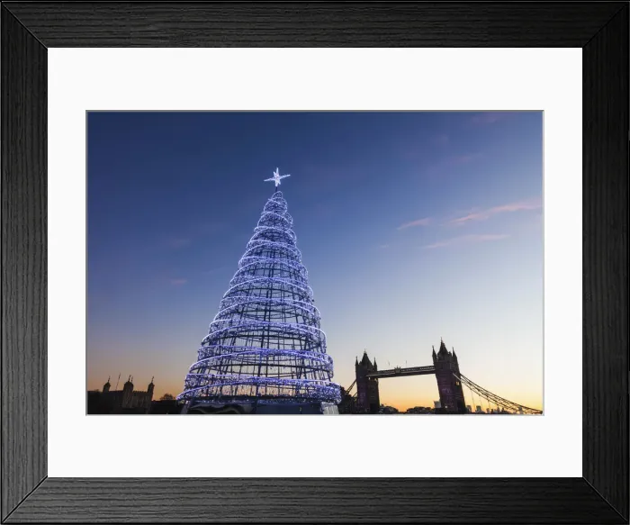 Framed Print : England, London, Southwark, More London Riverside, Christmas Tree and Tower Bridge Framed Print : England, London, Southwark, More London Riverside, Christmas Tree and Tower Bridge