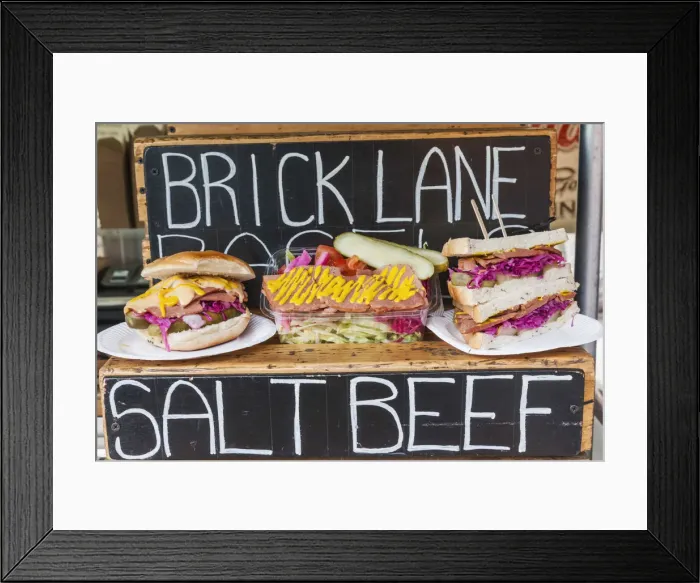 Framed Print : England, London, Shoreditch, Brick Lane, Street Food Stall Display of Salt Beef Sandwiches Framed Print : England, London, Shoreditch, Brick Lane, Street Food Stall Display of Salt Beef Sandwiches