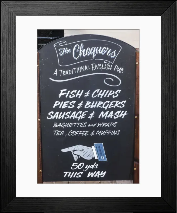 Framed Print : England, London, Soho, Pub Food Menu
