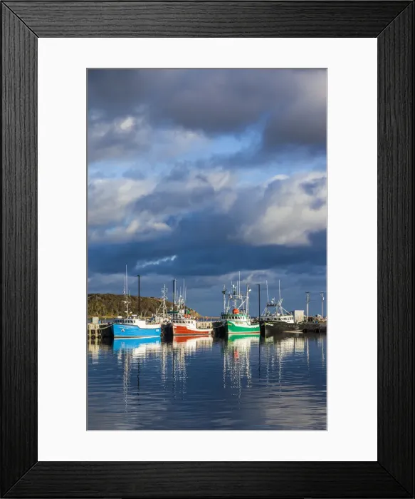 Framed Print : Canada, Nova Scotia, Cabot Trail, Cheticamp, town harbor with fishing boats, dawn Framed Print : Canada, Nova Scotia, Cabot Trail, Cheticamp, town harbor with fishing boats, dawn