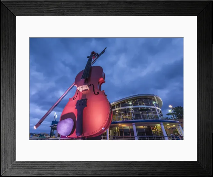Framed Print : Canada, Nova Scotia, Sydney, The Big Fiddle at the Cruise Port Terminal, dusk Framed Print : Canada, Nova Scotia, Sydney, The Big Fiddle at the Cruise Port Terminal, dusk