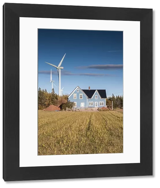 Canada, Prince Edward Island, West Cape, farmhouse and wind turbines