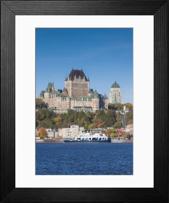 Framed Print : Canada, Quebec, Quebec City, Chateau Frontenac Hotel and Levis ferry on the St Framed Print : Canada, Quebec, Quebec City, Chateau Frontenac Hotel and Levis ferry on the St