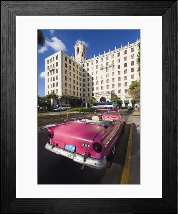 Framed Print : Cuba, Havana, Vedado, Hotel Nacional and 1950s-era US car