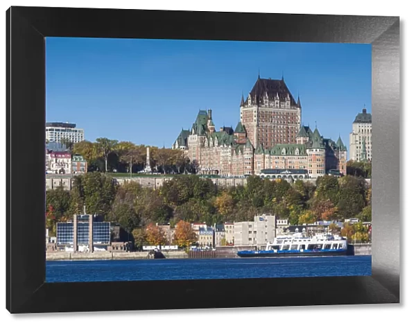 Canada, Quebec, Quebec City, Chateau Frontenac Hotel and Levis ferry on the St