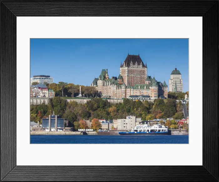 Framed Print : Canada, Quebec, Quebec City, Chateau Frontenac Hotel and Levis ferry on the St