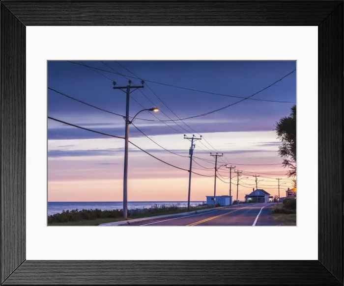 Framed Print : Canada, Quebec, Gaspe Peninsula, Sainte-Flavie, Rt 132 by the St. Lawrence River, dawn Framed Print : Canada, Quebec, Gaspe Peninsula, Sainte-Flavie, Rt 132 by the St. Lawrence River, dawn