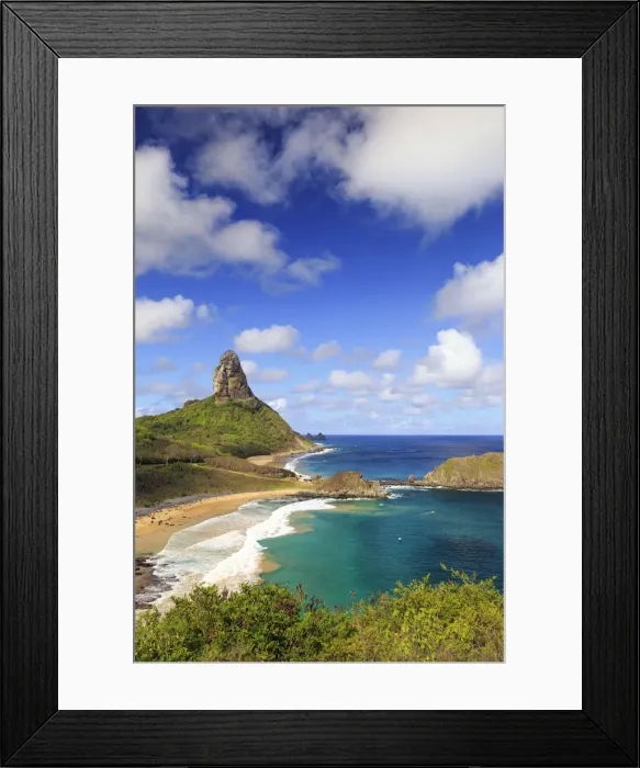 Framed Print : Brazil, Fernando de Noronha, Conceicao, Meio and Cachorro beach with Morro Pico mountain Framed Print : Brazil, Fernando de Noronha, Conceicao, Meio and Cachorro beach with Morro Pico mountain