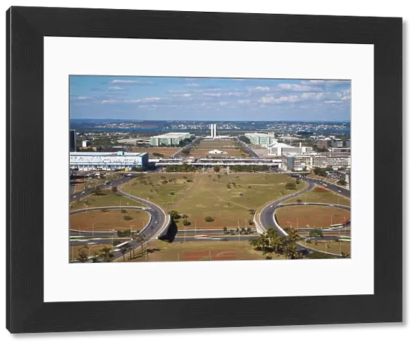 Brazil, Distrito Federal-Brasilia, Brasilia, View of Eixo Monumental from the TV Tower