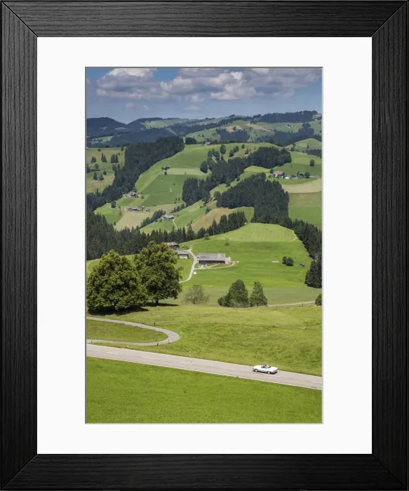 Framed Print : Convertible car on winding road in the Emmental Valley, Berner Oberland, Switzerland Framed Print : Convertible car on winding road in the Emmental Valley, Berner Oberland, Switzerland