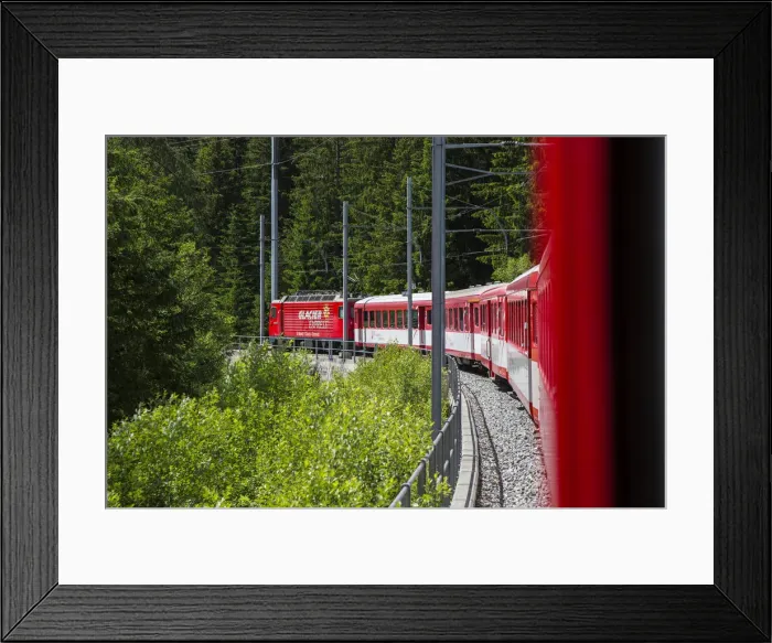 Framed Print : Glacier Express train climbing towards Zermatt, Valais, Switzerland Framed Print : Glacier Express train climbing towards Zermatt, Valais, Switzerland